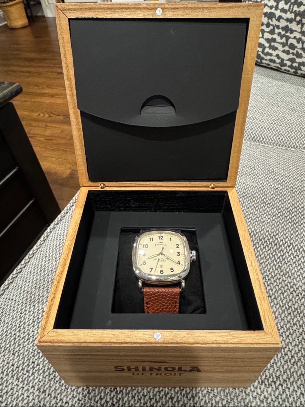 Shinola The Guardian Watch Men’s Silver-Tone Watch with and Brown Leather Strap